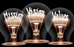 Light bulbs with mission, vision and Values
